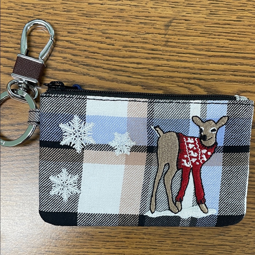 Plaid Coin Purse is holder  with Deer and Snowflake Design